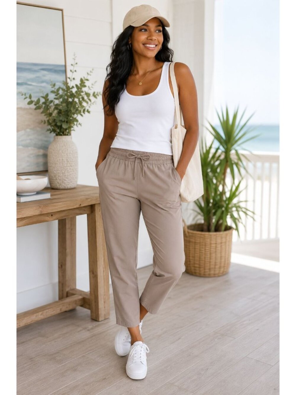All In Motion NWT Women’s Stretch Woven High-Rise Taper Pants Beige Size S - Picture 1 of 11
